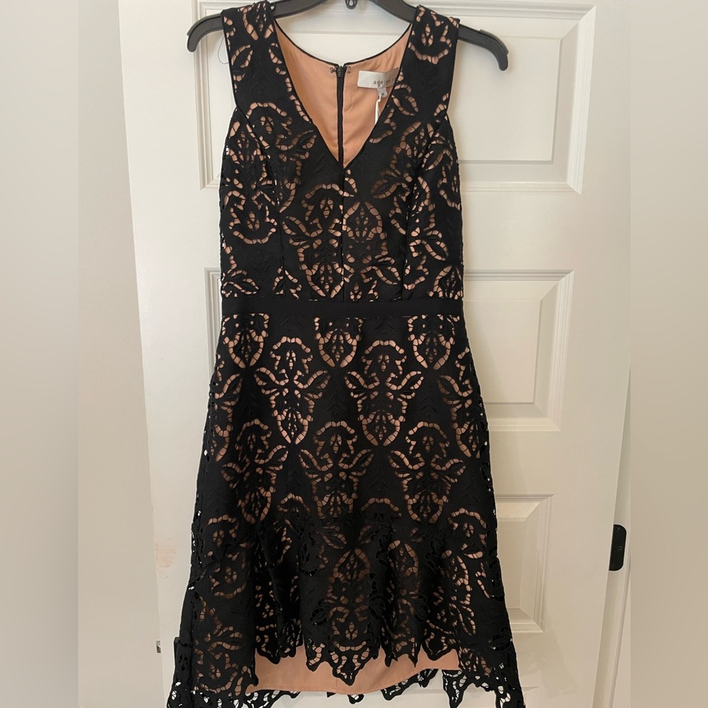 Adelyn Rae Black and Tan Backless Dress